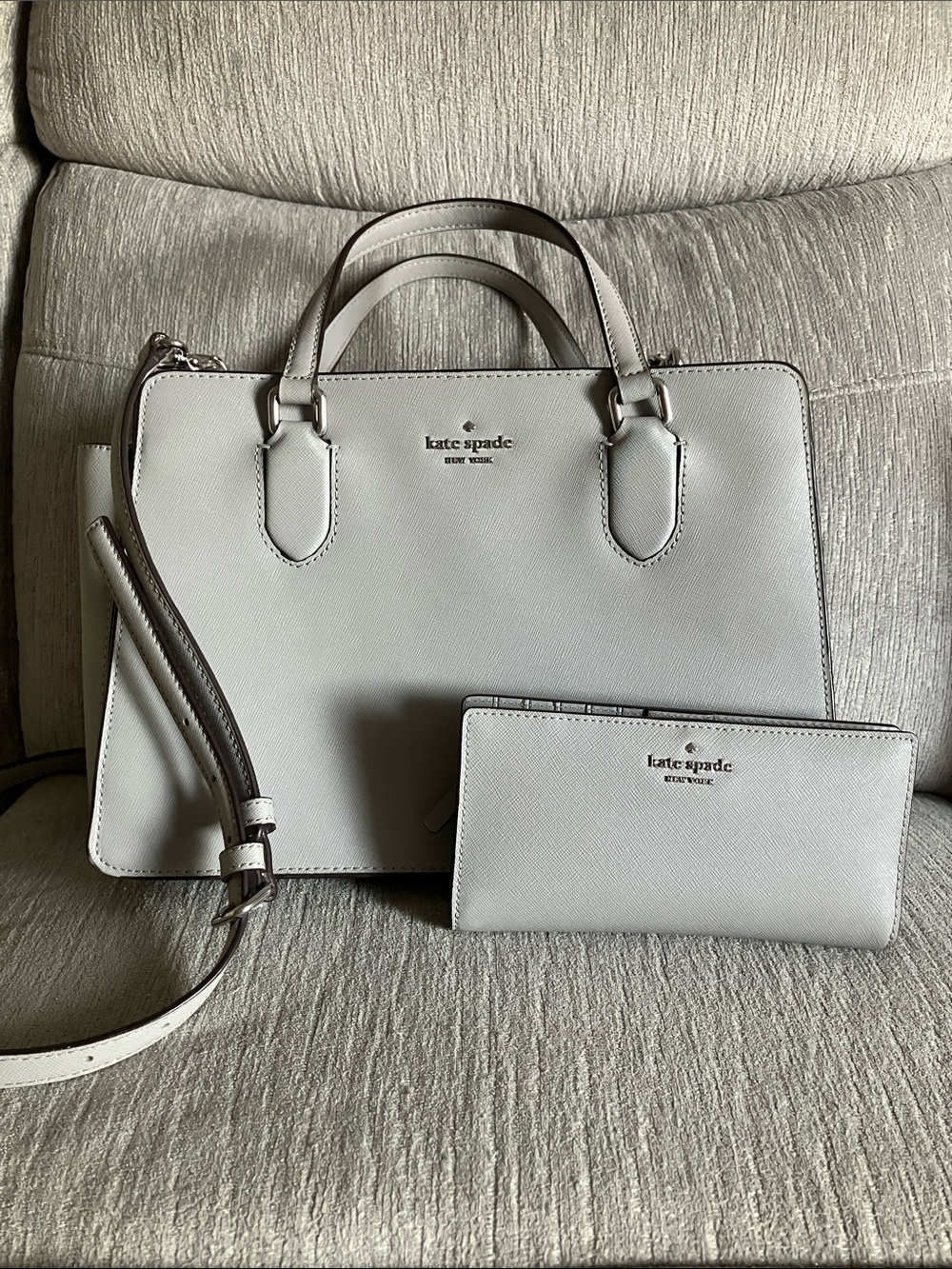 Kate Spade gray Saffiano Leather Satchel with Matching Wallet
